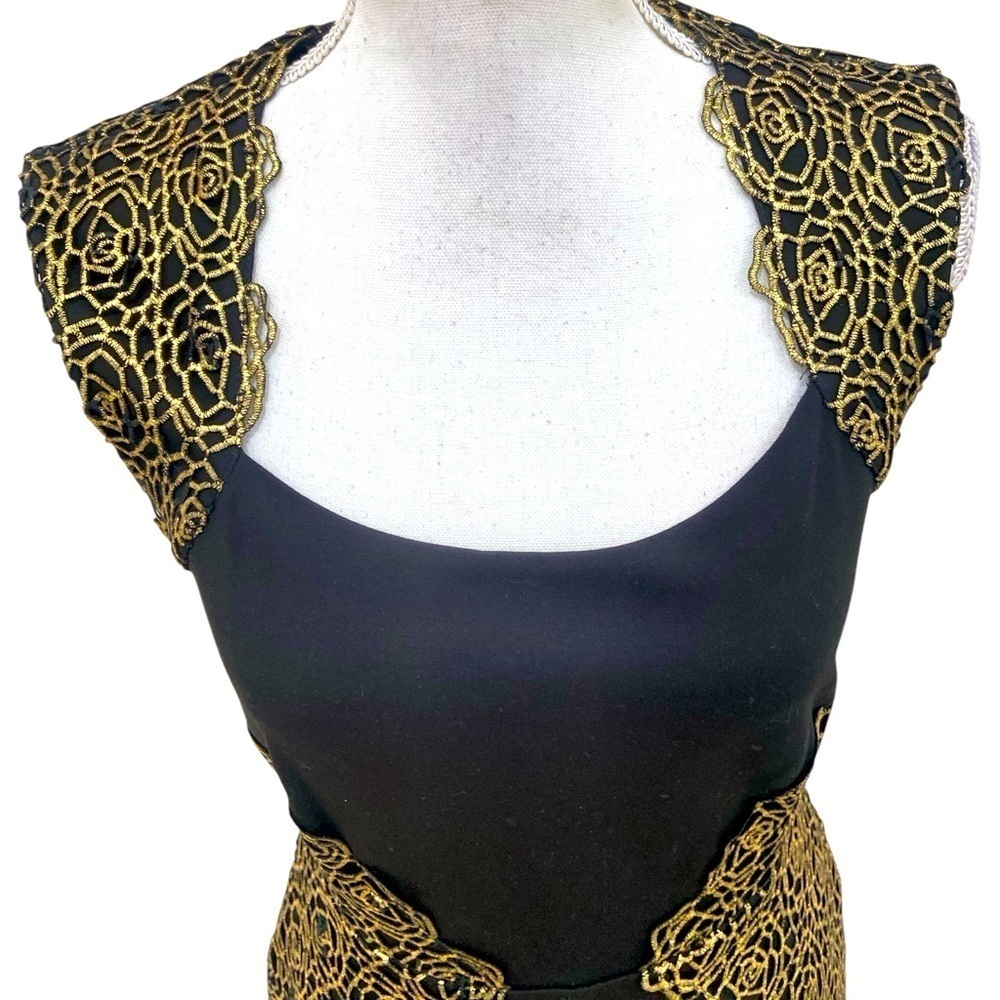 NWT Erin black & gold rosette embroidery fitted short sleeve pint dress size 4 - Picture 7 of 12